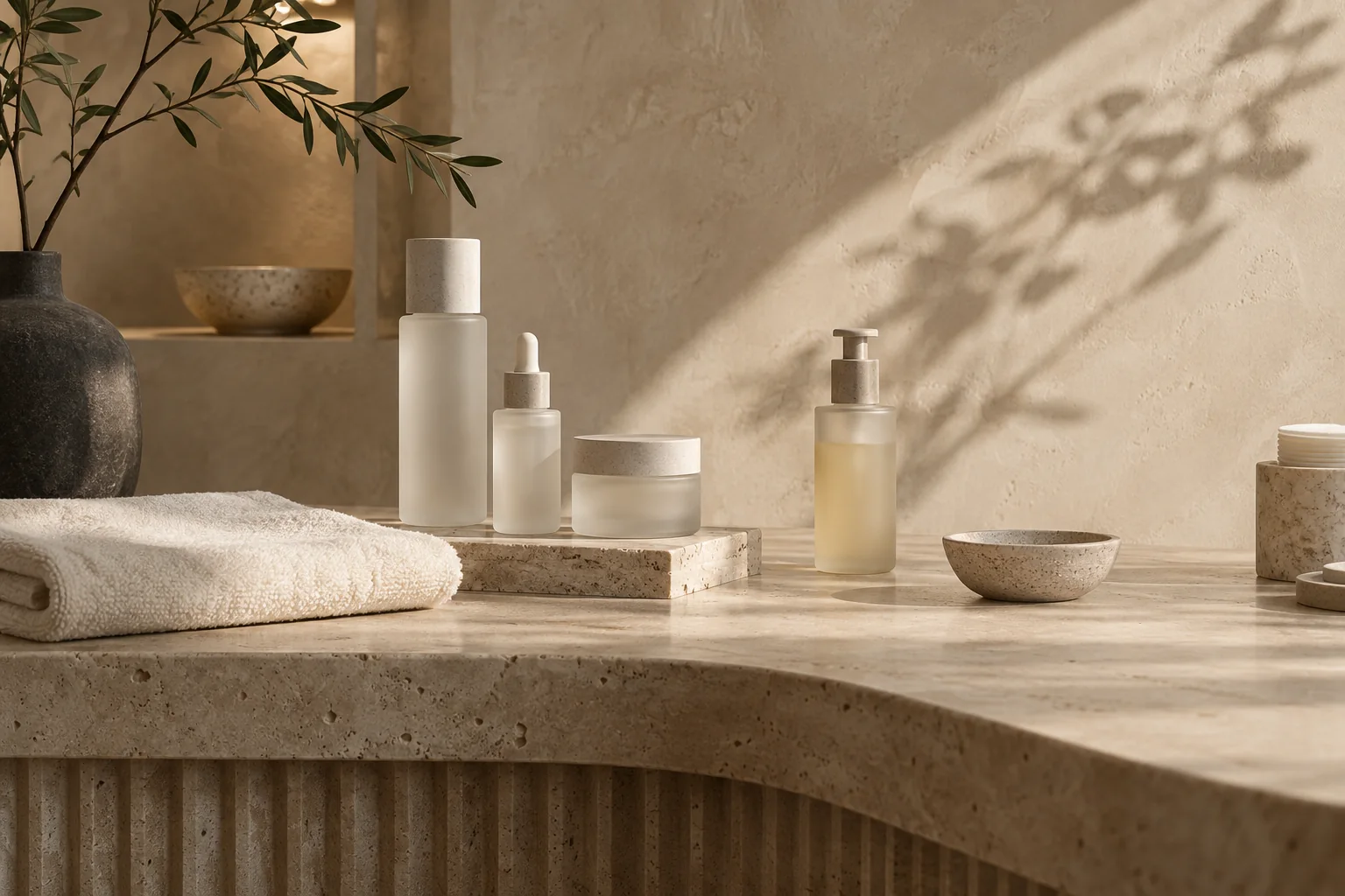 Fictional luxury skincare setting created for the Élan Skin Studio website concept